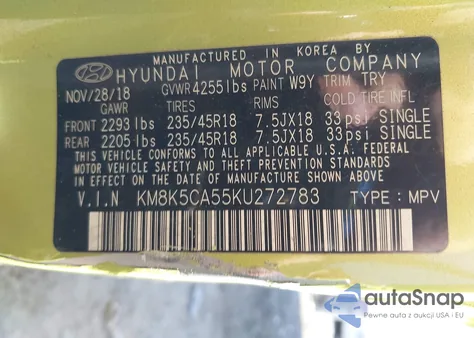 2019 Hyundai Kona Ultimate from USA, damaged, VIN KM8K5CA55KU272783